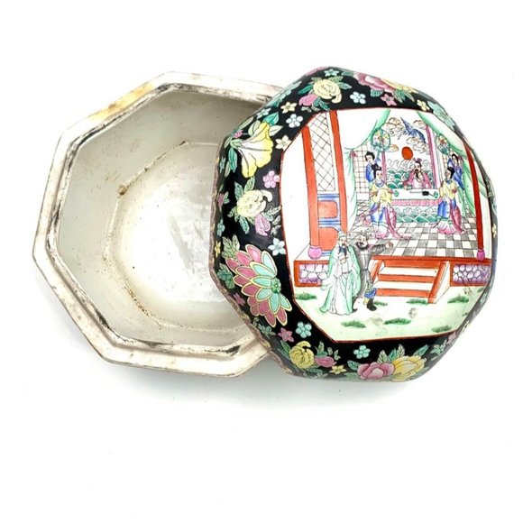 Lidded Large Container Bowl Vintage Oriental Style with Classic & Floral Design - Picture 7 of 8